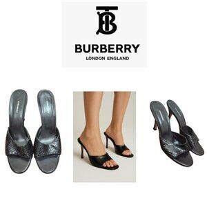 Burberry Black Snakeskin High Heel Sandals Size EU 39.5/US 9 Designer Open To